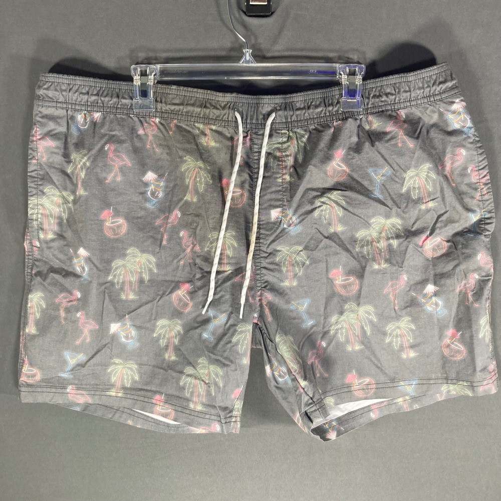 Goodfellow Swim Trunks Mens XXL Gray Flamingo Palm‎ Tree Shorts